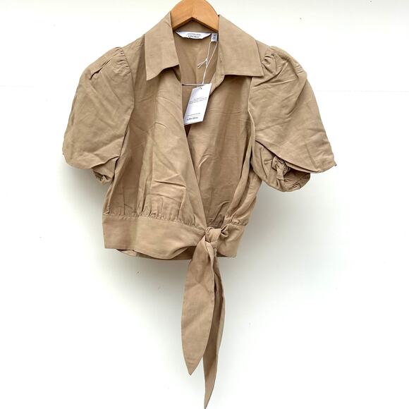 New & Other Stories Los Angeles Atelier Taupe Wrap Crop Tie Front Top 6 - Picture 3 of 9